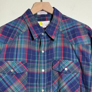 Southern Classics Mens Western Pearl Snap Shirt XL Blue Multi Plaid Lightweight‎
